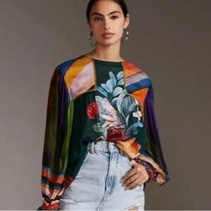 Anthropologie Bl-nk London Miranda Peasant Blouse in the Holly colorway